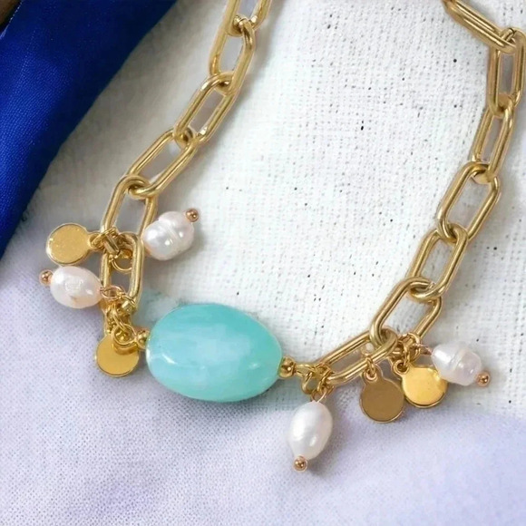 🆕️18K Gold Plated Stainless Steel Bracelet Set: Jade & Freshwater Pearls 🌟 - Picture 8 of 12